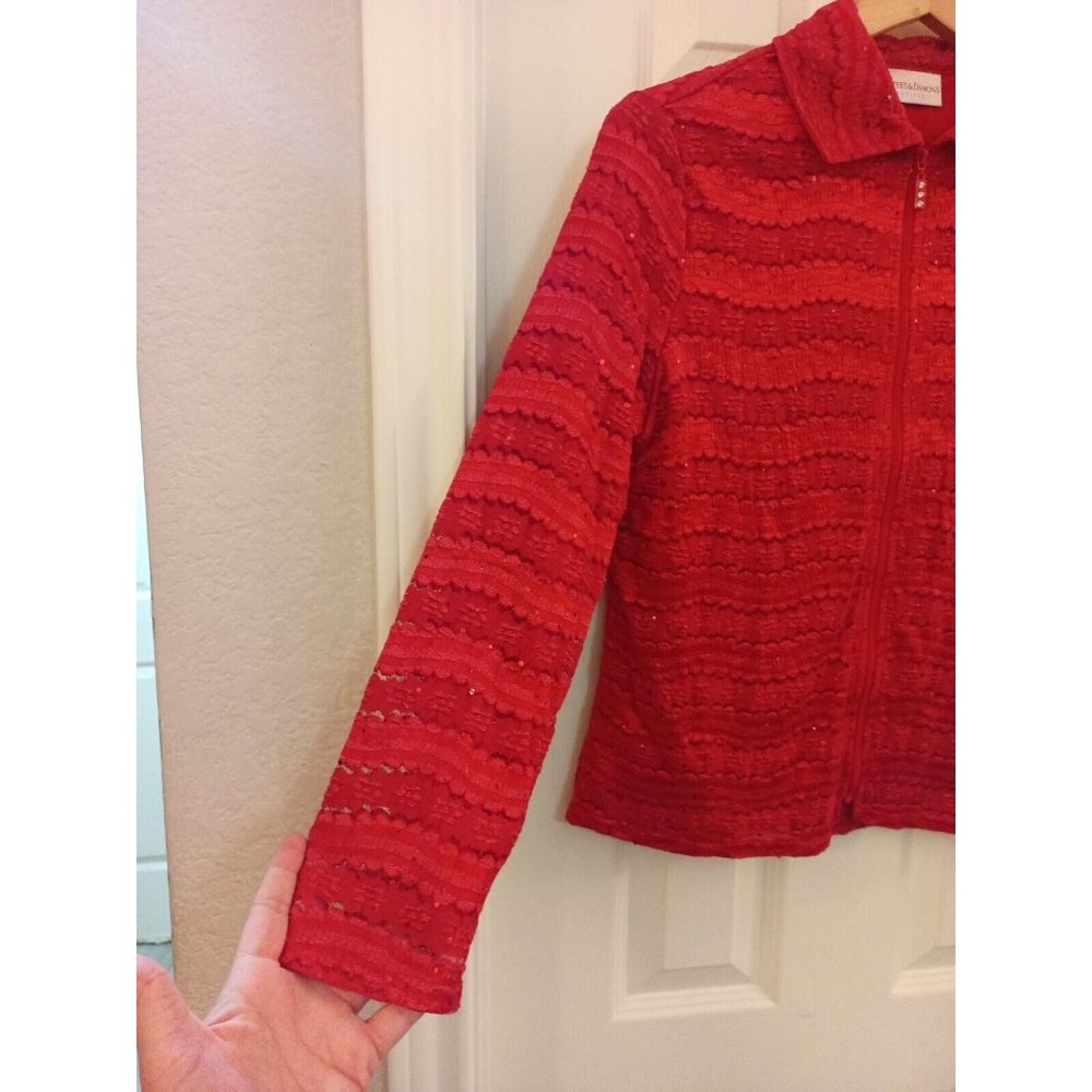 Womens Draper's & Damon's Elegant Sequin Red Lightweight Lined Zip Jacket PSmall - Picture 2 of 9